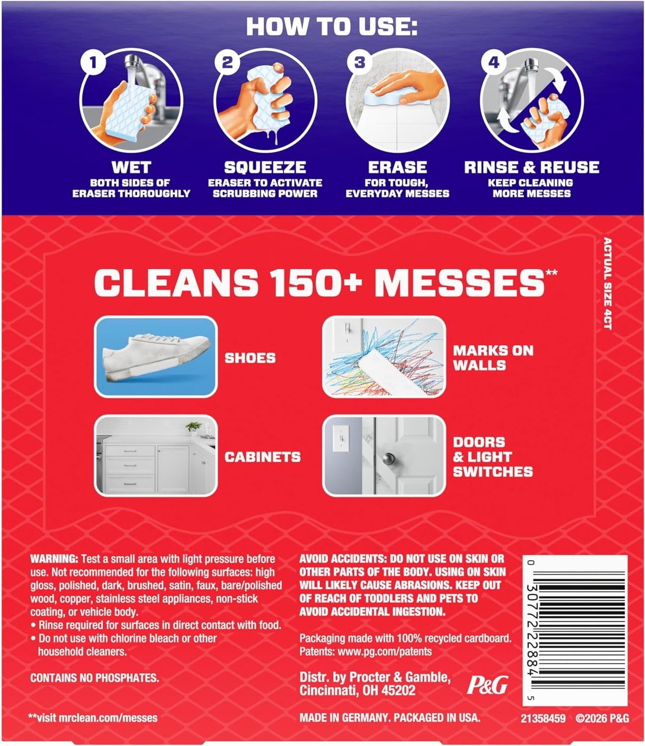Mr. Clean Magic Eraser Original Cleaning Pads with Durafoam, White, 6 Count