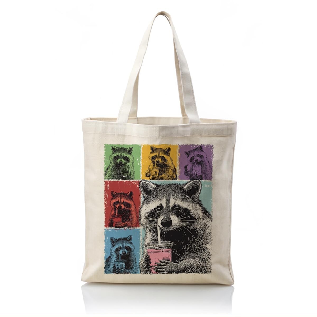Funny Raccoon Tote Bag, Cute Animal Canvas Reusable Shopping Bags, Pop Art Ra…