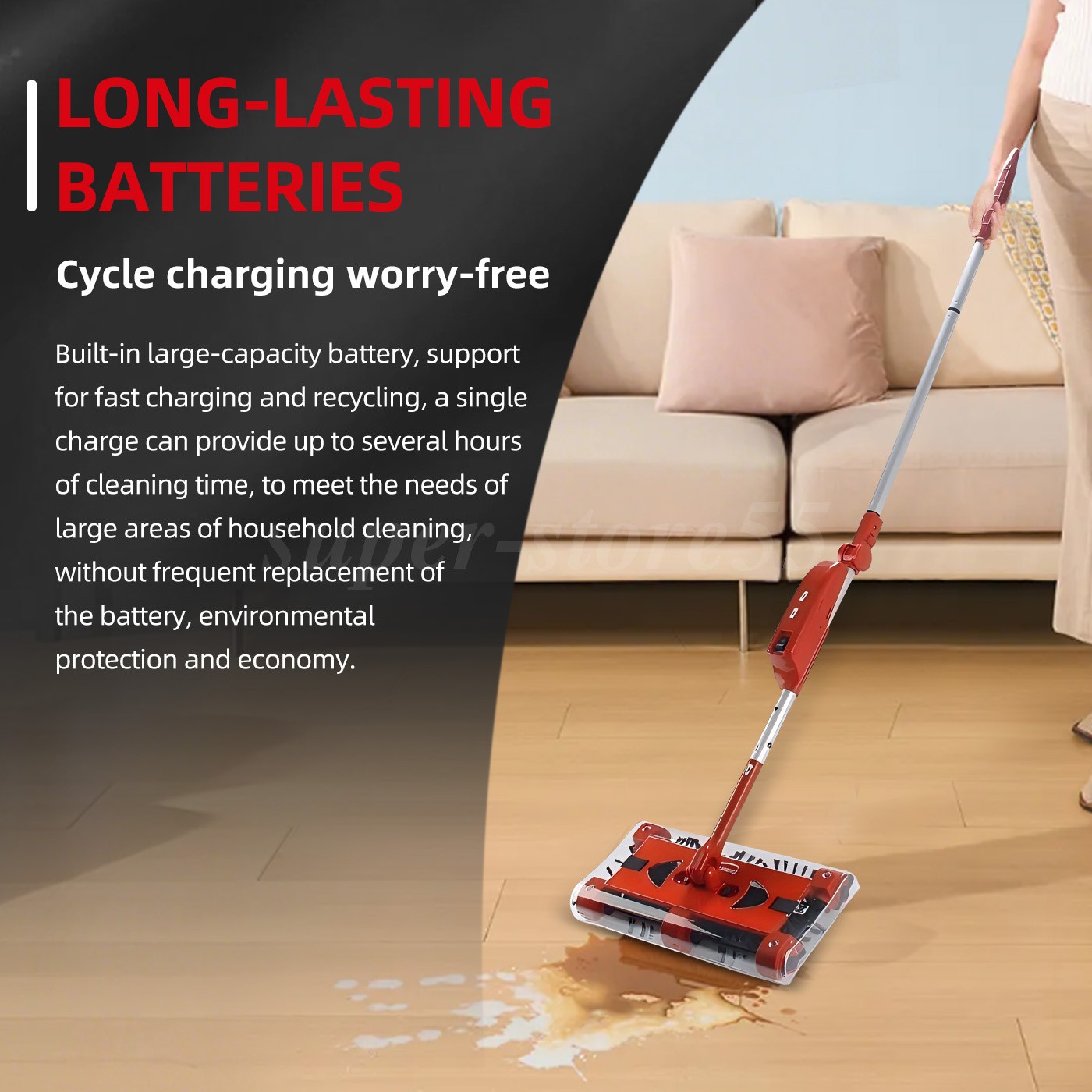 Cordless floor sweeper 45″ rechargeable floor and carpet sweeper Vacuum Cleaner