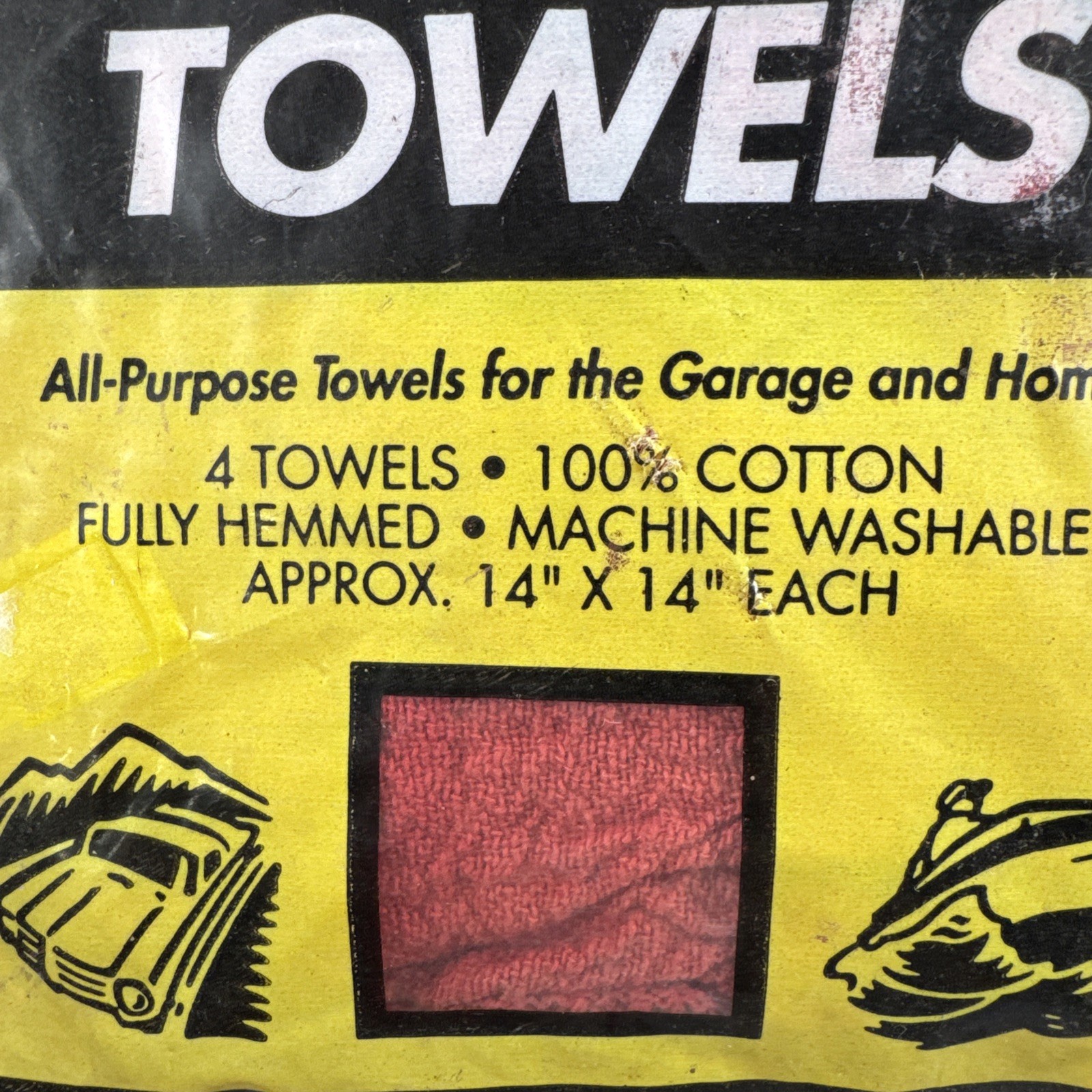 NOS VTG 4 Pack Shop Towels 14×14″ Red 100% Cotton Lint Free Cleaning Shop Rags
