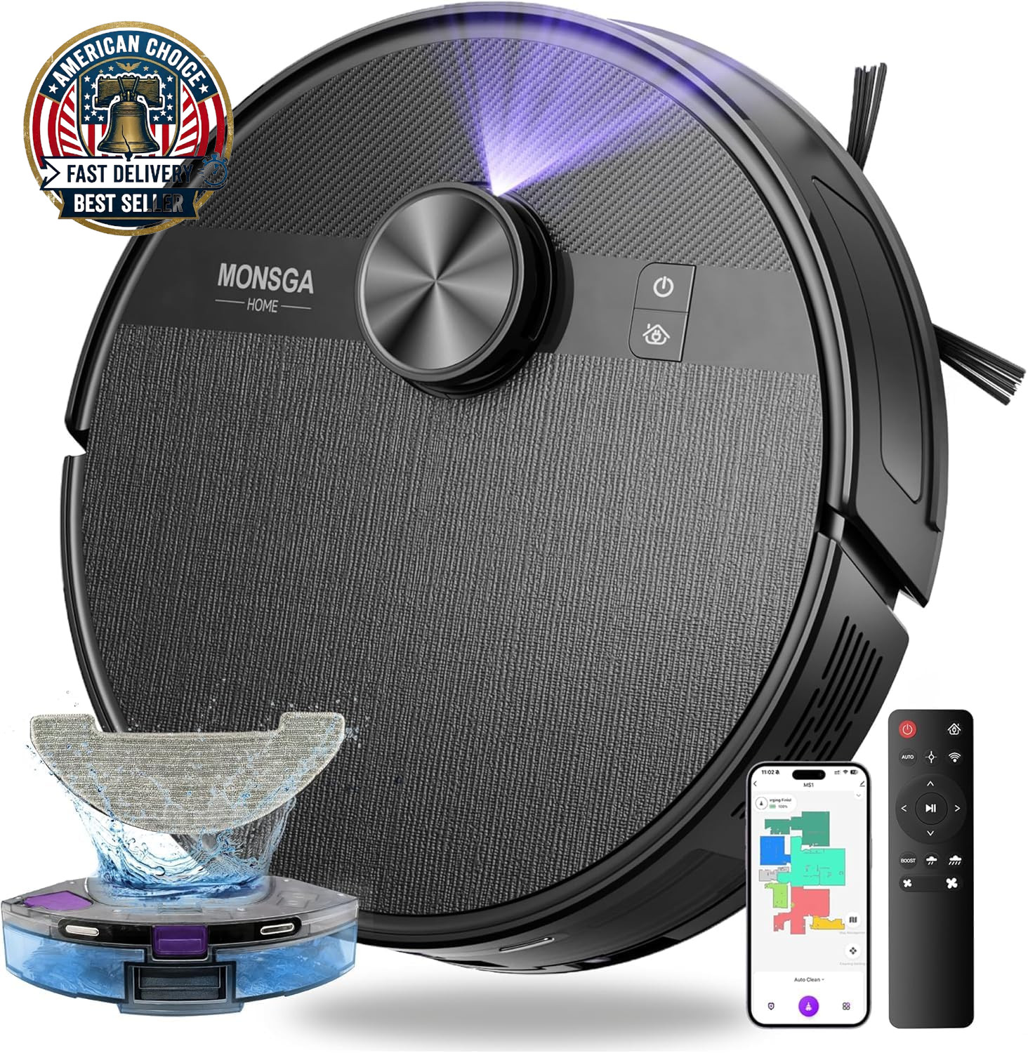 Robot Vacuum and Mop Combo, 7000Pa Robotic Vacuum with Lidar Navigation, 180Mins