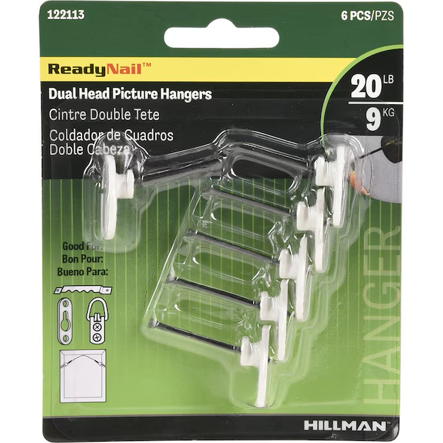 Hillman Plastic 20-lb Capacity Hanging hooks and nails 6 – Pack