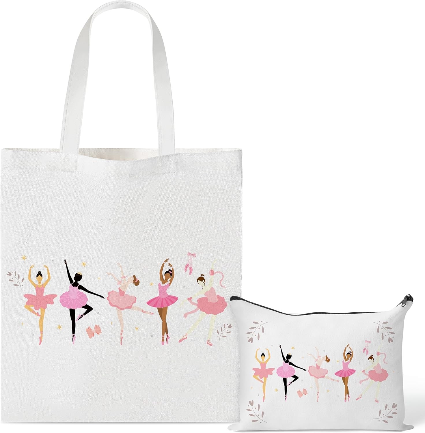 Ballet Canvas Bag Gifts – 2Pcs Ballerina Watercolor Print Canvas Tote Bag Makeup