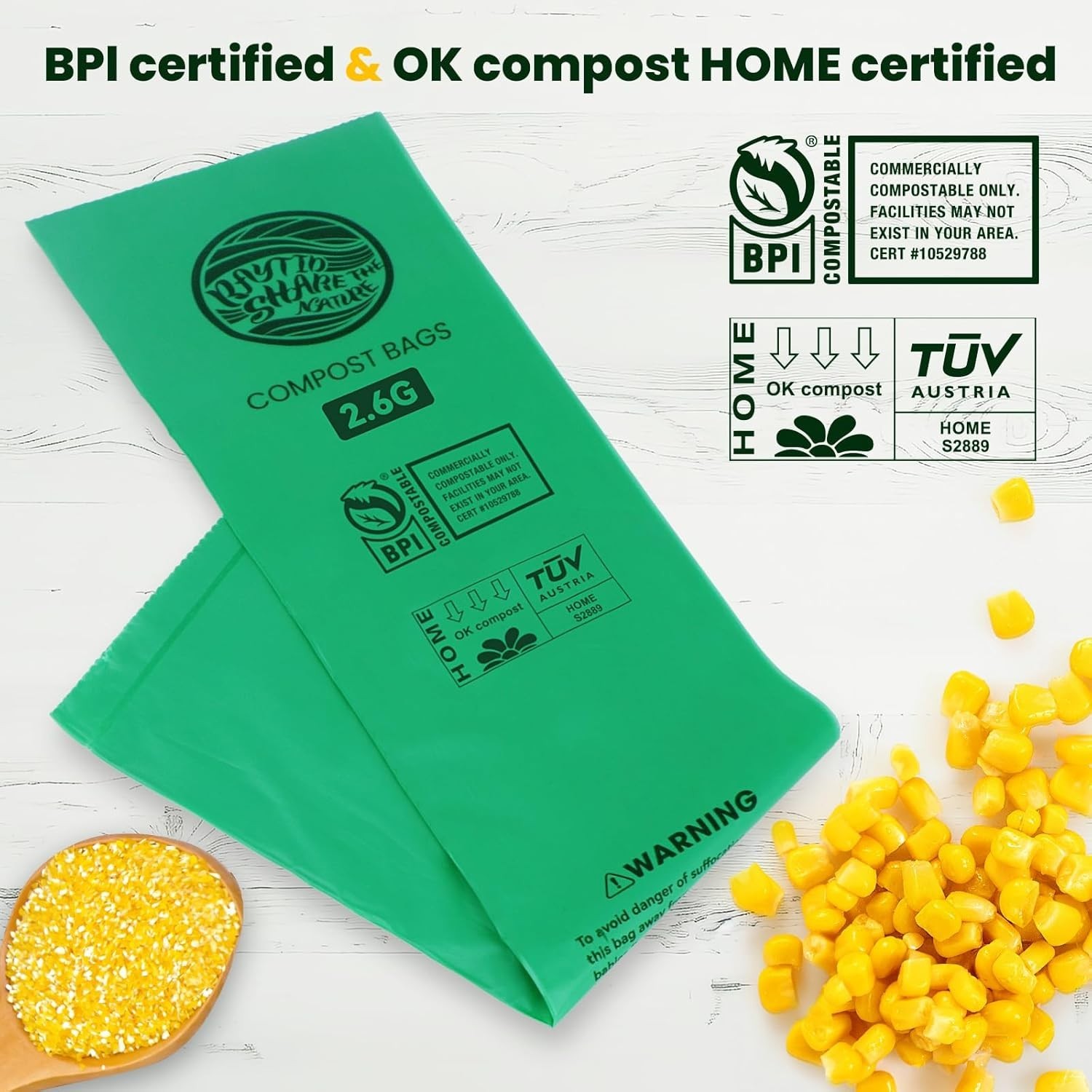 Eco-Friendly 2.6 Gallon Compostable Trash Bags, 240 Count for Sustainable Living
