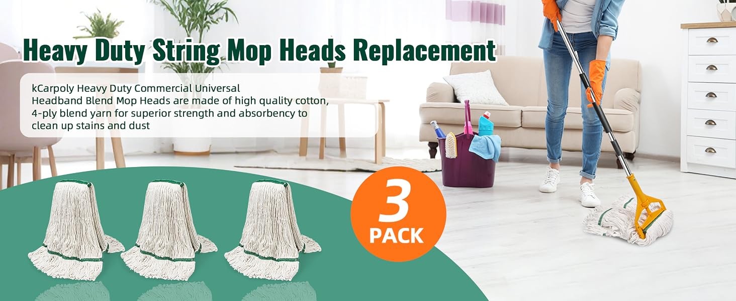 20oz Heavy Mop Replace Head, 3 Pack Commerical Replacement Mop，mop Head