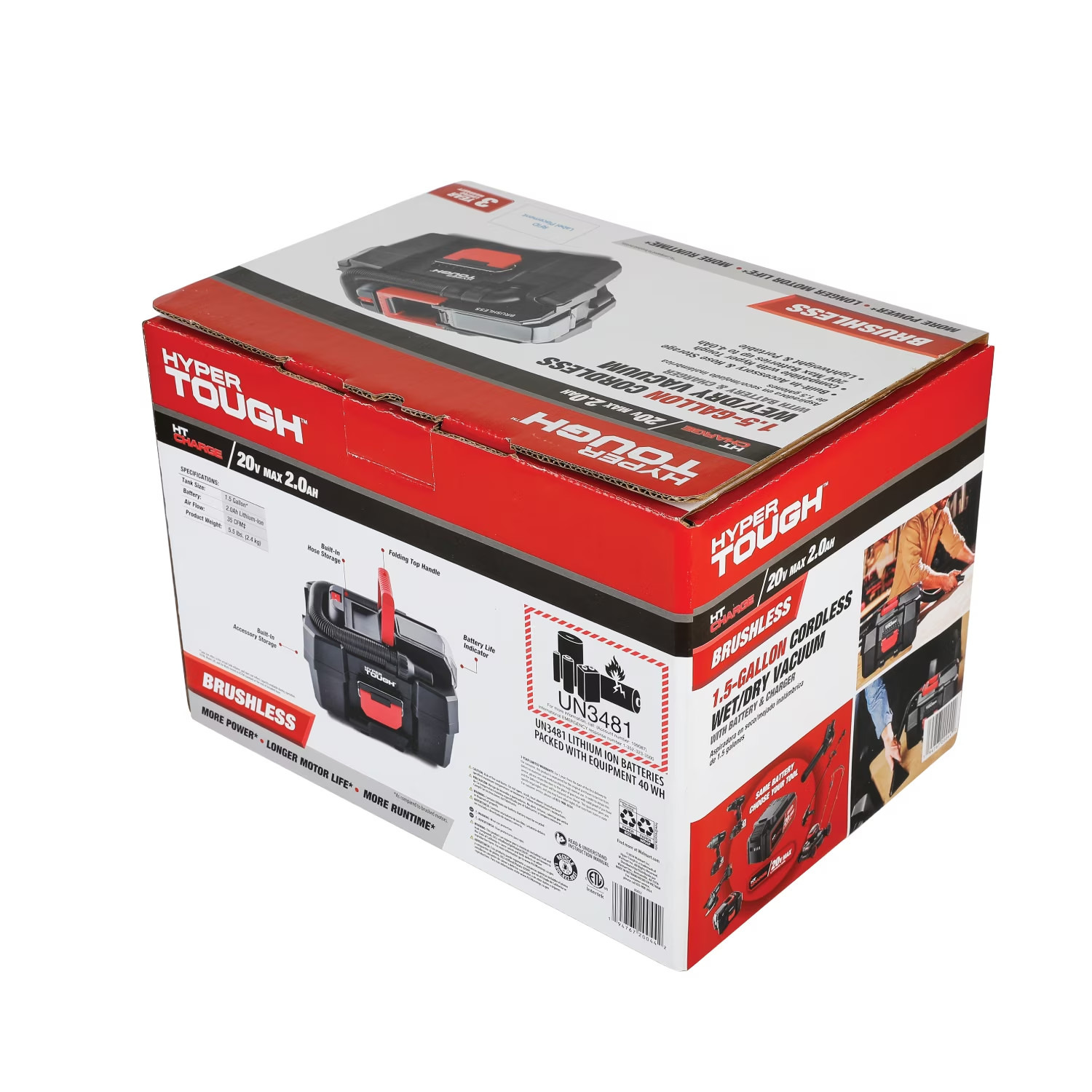 Hyper Tough 1.5 Gallon Wet Dry Vac, 20V Max, Brushless Motor, Cordless