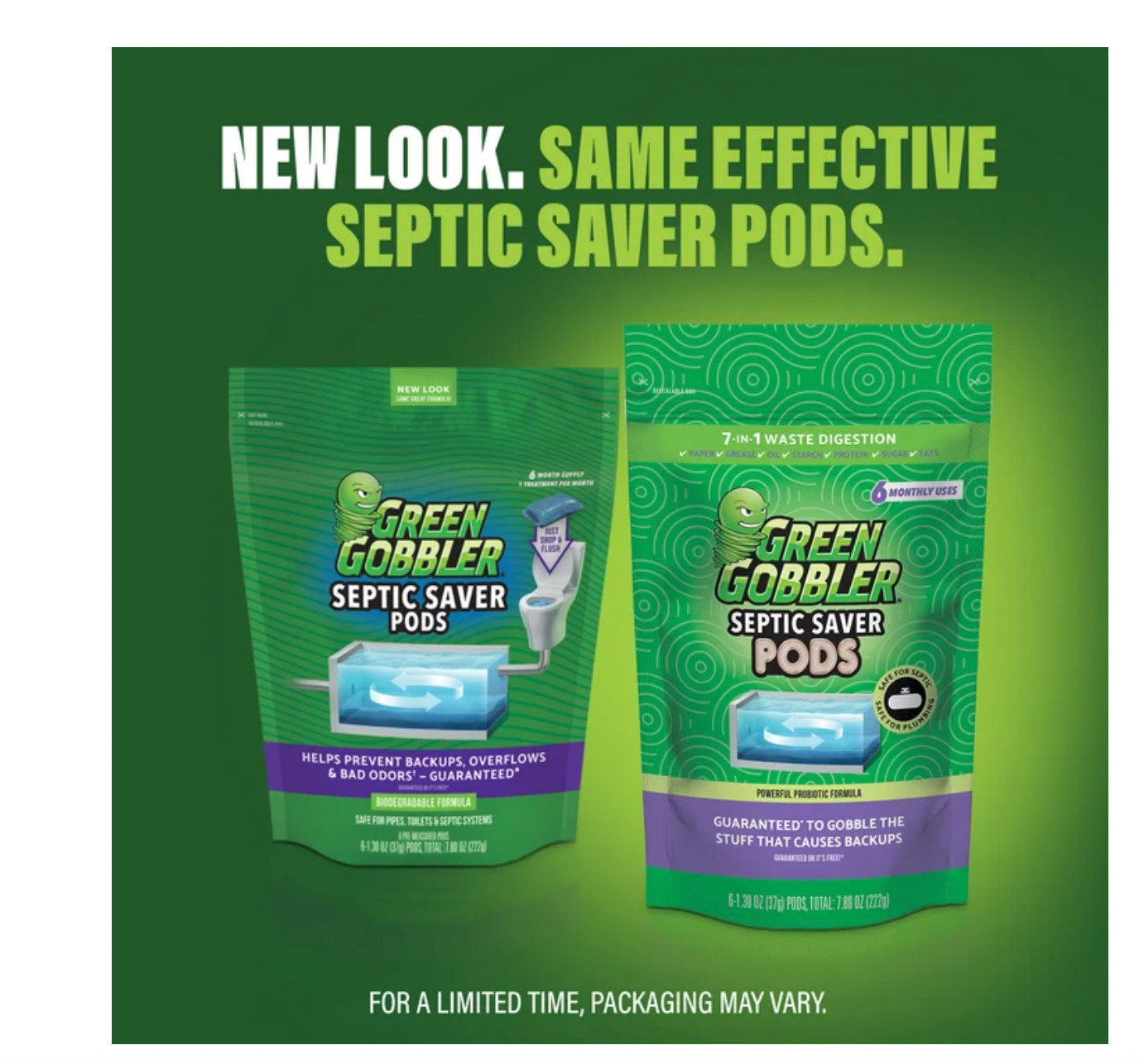 Green Gobbler Septic Saver Bacteria Enzyme Pacs 6 Month Tank Supply Easy NEW