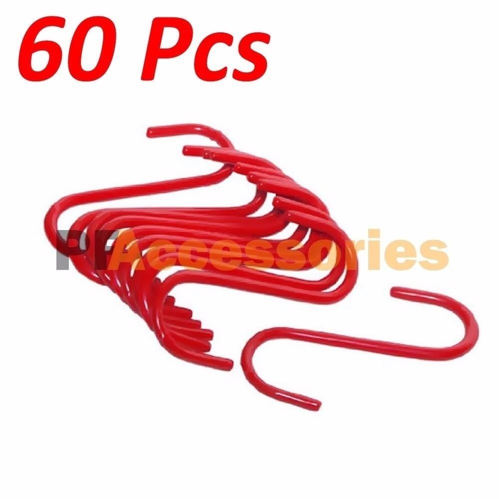 60 Pcs 5″ inch Red PVC Coated Steel S Hooks Hangers for Kitchen Metal Clasp Cup