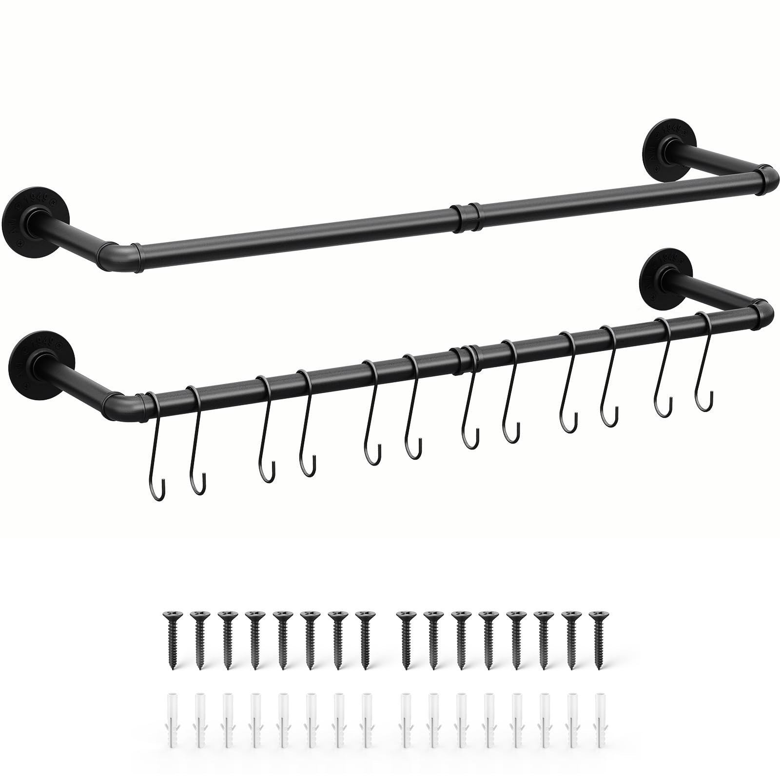 Industrial Pipe Clothes Rack Wall Mounted Set of 2, 38.4 inches Heavy Duty Iron