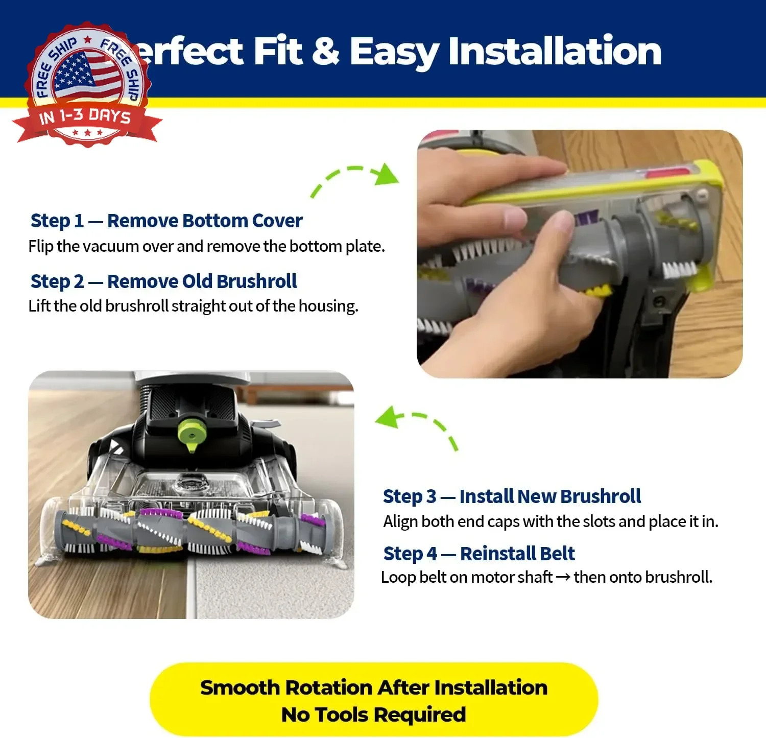 Vacuum Brush Roll & Belt Kit Durable ABS Pet Hair for Upright Cleaners