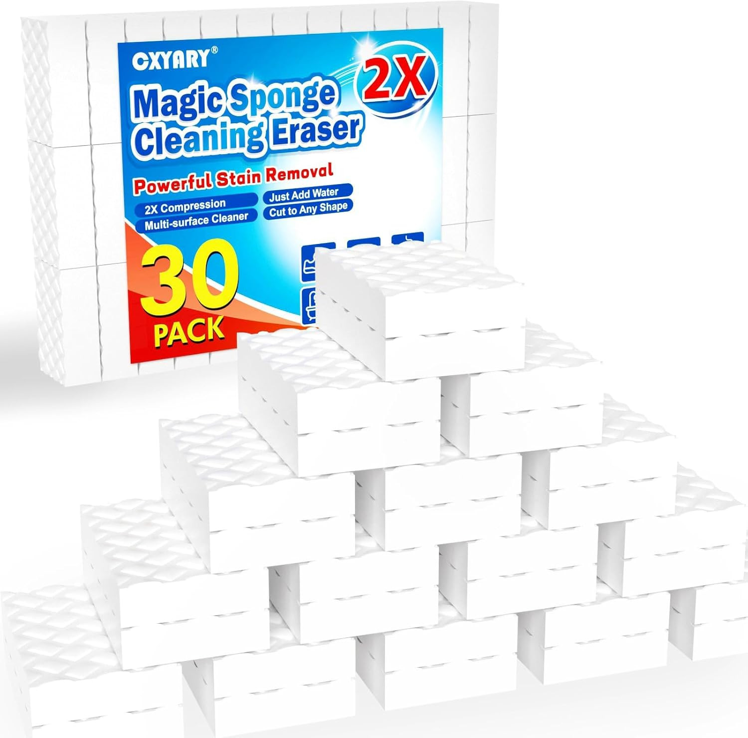 Magic Sponges Cleaning Eraser, 30 Pack 2X Density Stronger Melamine Sponge | Foa