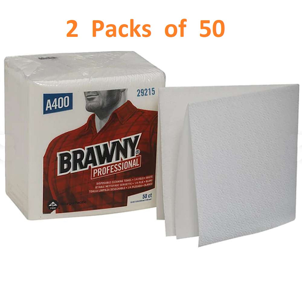 Brawny A400 Industrial 29215 Thick Reusable Multi Task Wipe 13X13, 2 Pack of 50