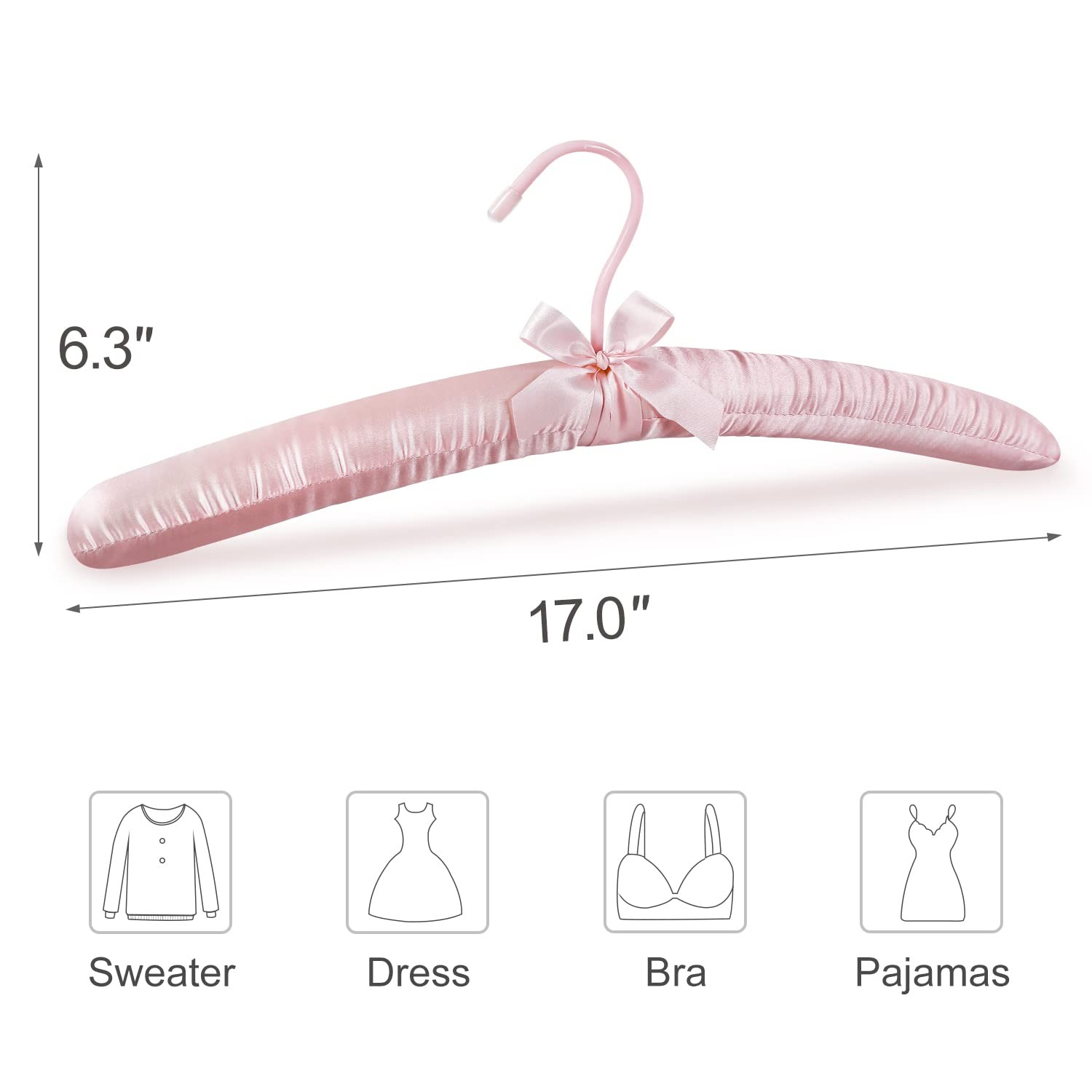 TOPIA HANGER Satin Padded Hangers for Women Clothing 17-inch 5 5 PCS, Pink