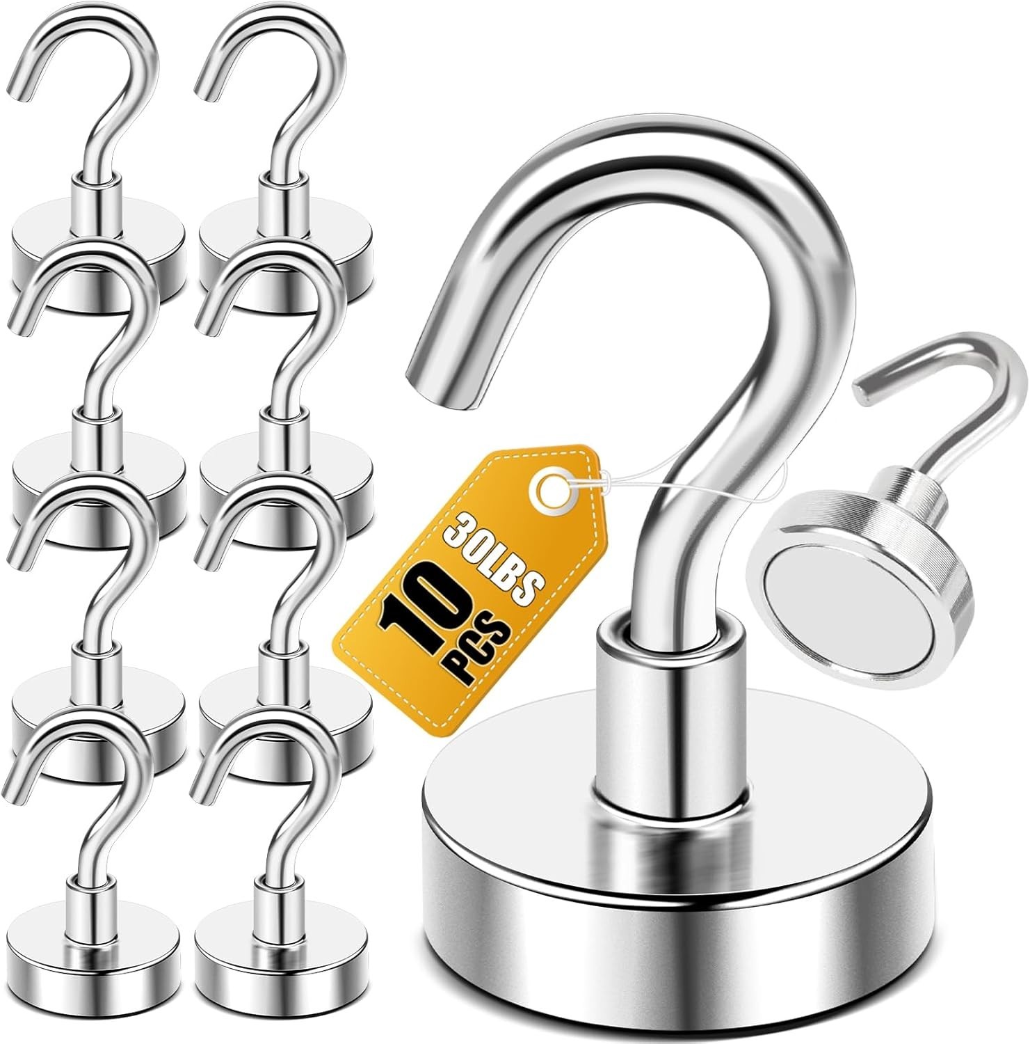 Durable Stainless Steel Magnetic Hooks – 10 Pack 30lbs for Cabinets & Classrooms