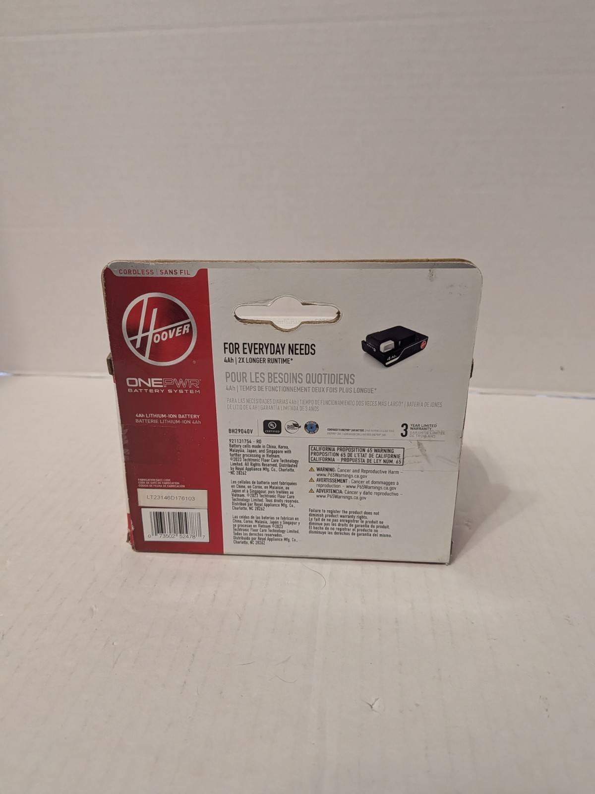 Hoover ONEPWR 4.0 Ah Lithium Ion Battery #BH29040V New