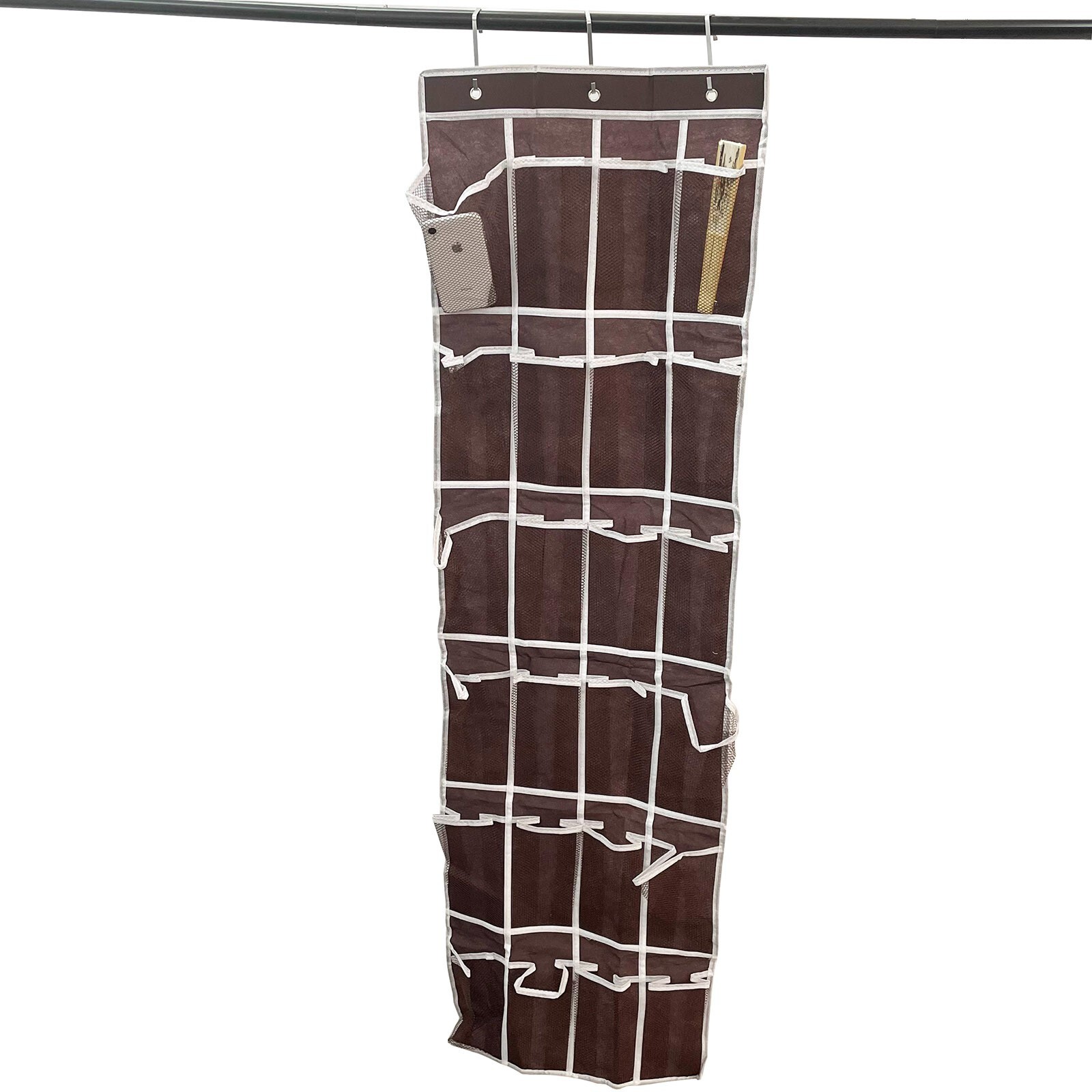 24 Pockets Door Wall Hanging Storage Bag Brown Portable Hanger Bag With Hook
