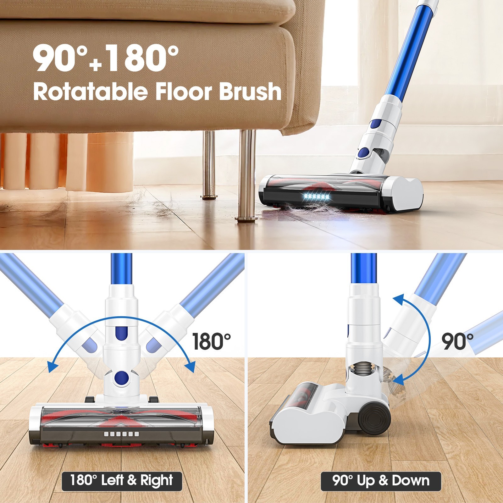 Cordless Vacuum Cleaner 1.5L Powerful Stick 50Kpa 60min Lightweigh Rechargeble
