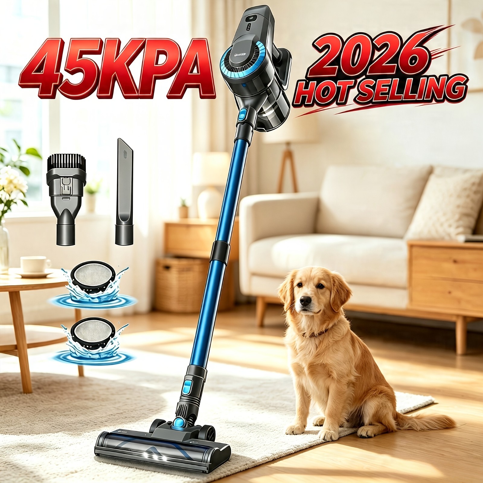 INSE Cordless Vacuum Cleaner, 45KPa Handheld Vacuum Cleaner, 6-in-1 Vacuum Clean