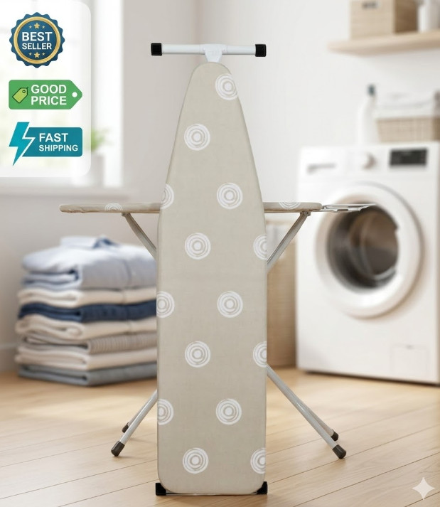 Full Size Ironing Board 53×14, T-Leg Adjustable Steel Frame Beige