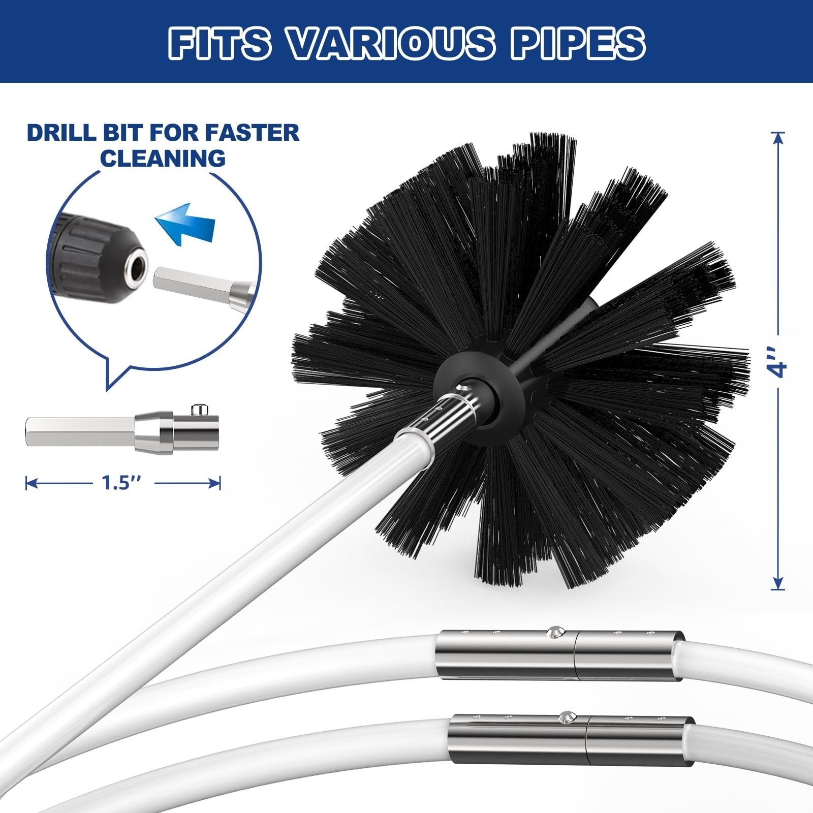 Dryer Vent Cleaner Kit 32 ft Flexible Lint Brush Drill Attachment PetOde