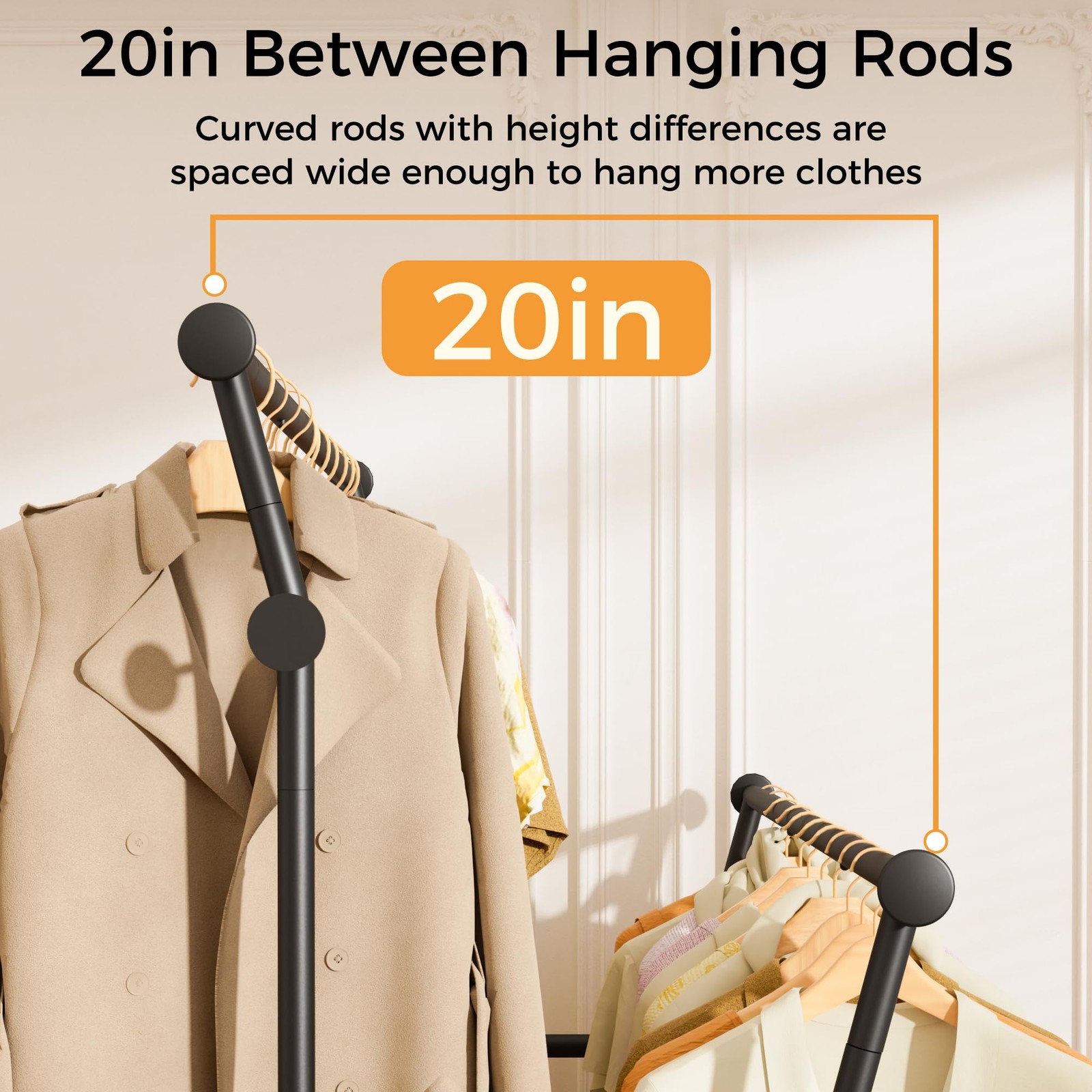 Double Rods Clothes Rack, Rolling Clothing Rack for Hanging Clothes with Hook…