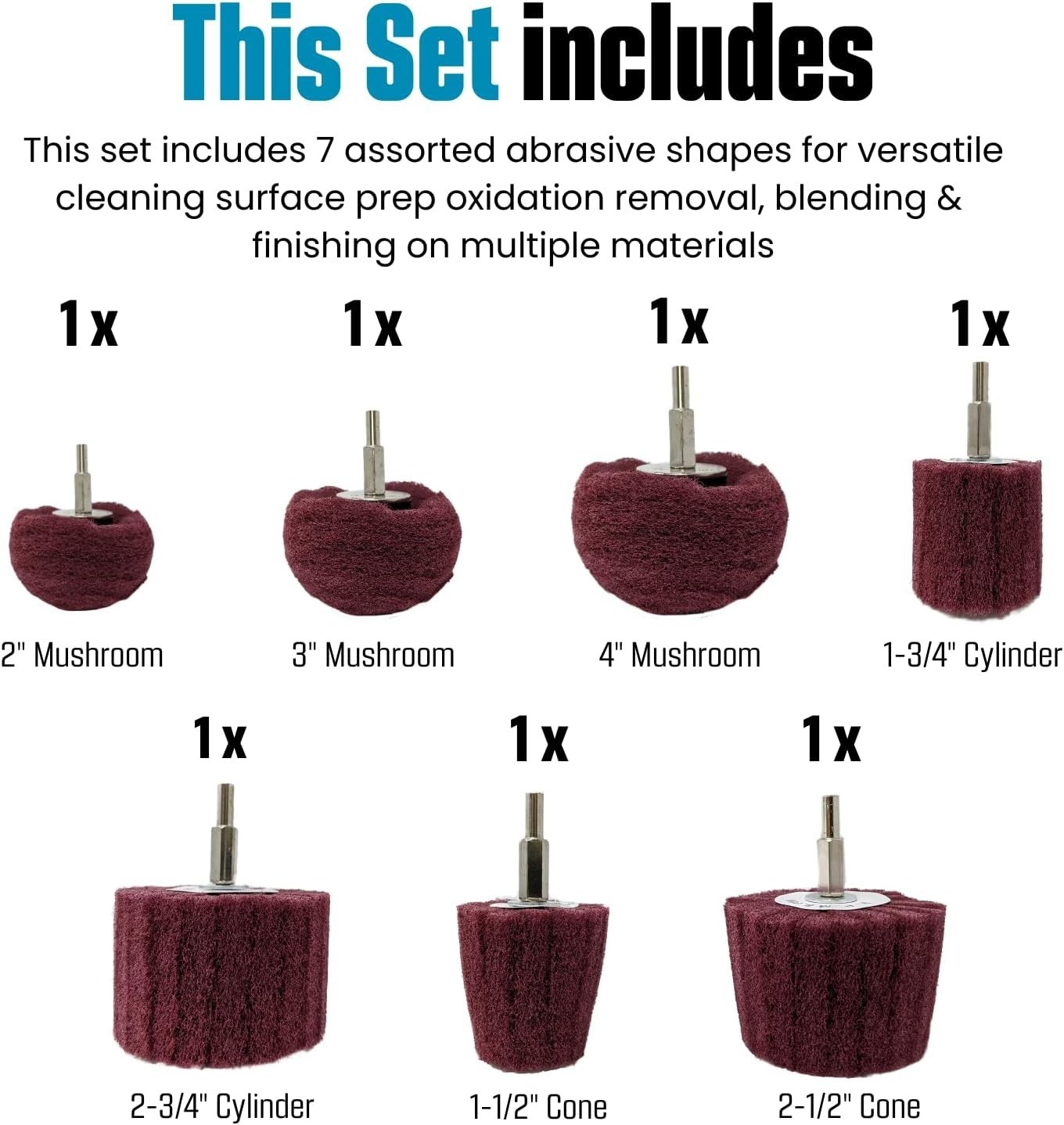 Abrasive Drill Buffing Set 7pcs Non Woven Metal Surface Cleaning Accessories