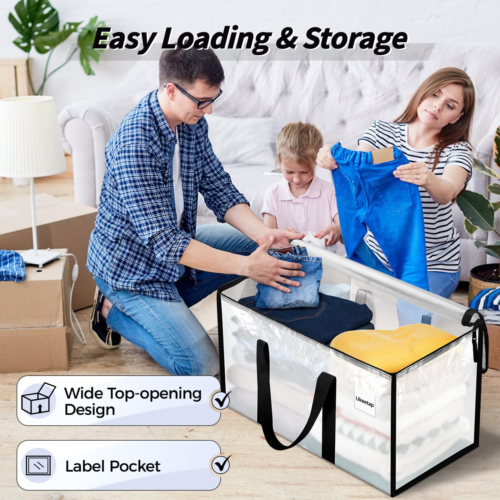 Extra Large Heavy Duty Moving Bags 8 Pack Storage Totes for Clothes & Supplies