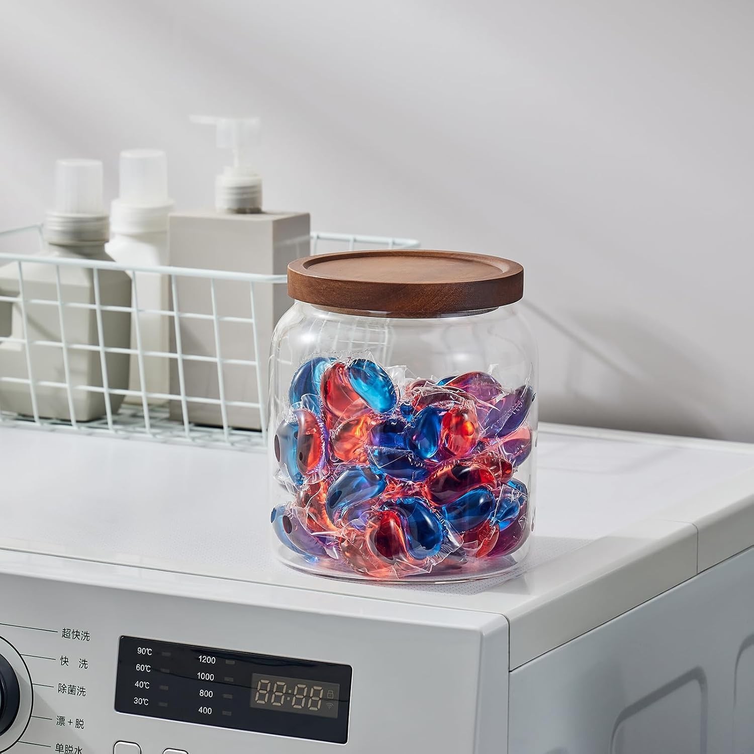 Glass Jars for Laundry Room Organization, Half-Gallon Laundry Pods Container,…