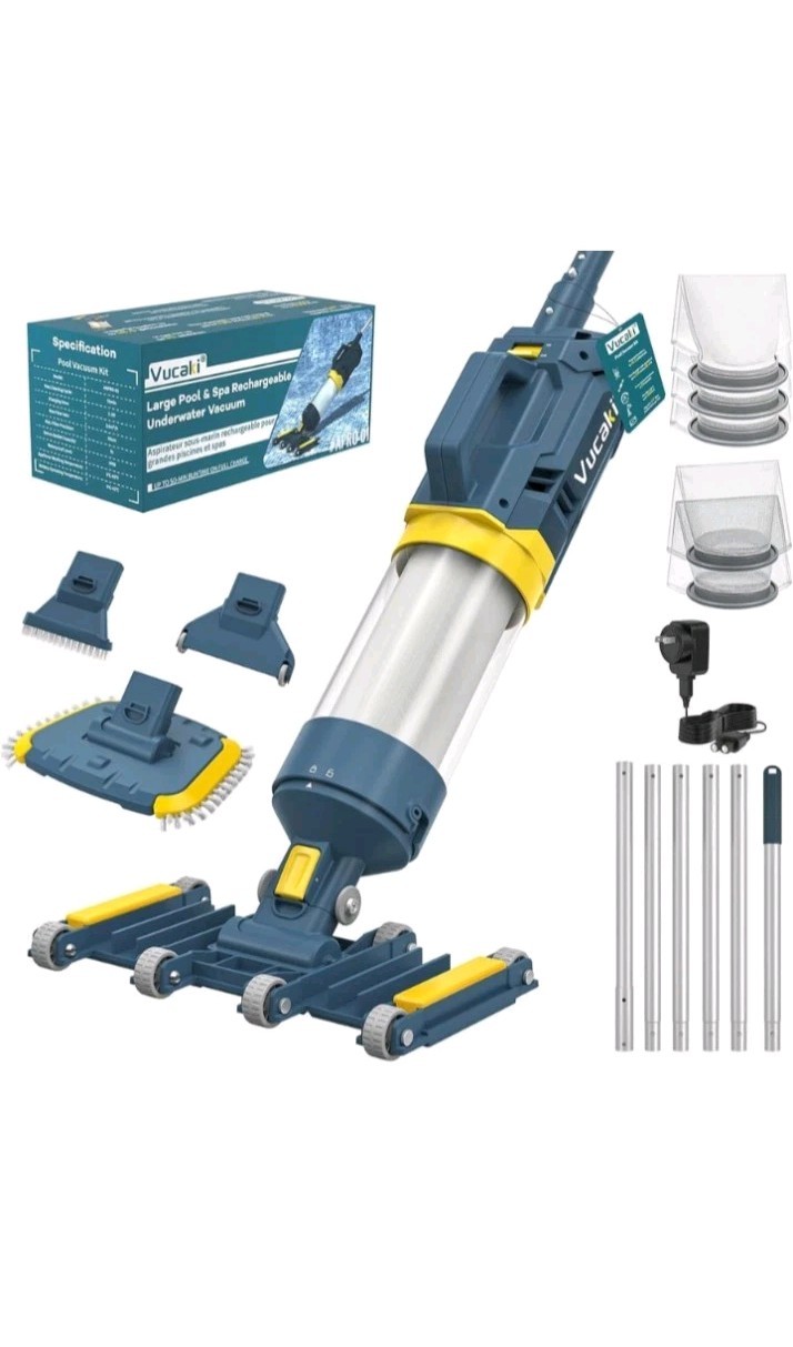 Vucaki 5 in 1 Cordless Pool Vacuum 14in Head 70 Min Runtime