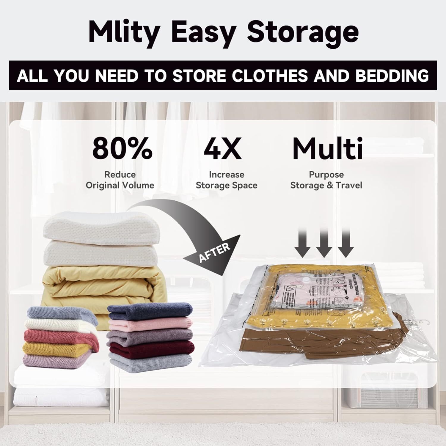Vacuum Storage Bags with Electric Air Pump, 10 Pack (2 x Jumbo, 4 x Medium, 4 x