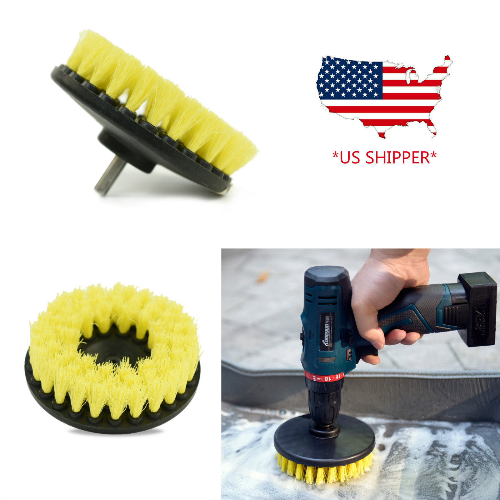 Heavy Duty 5″ Round Scrub Brush with Power Drill Attachment