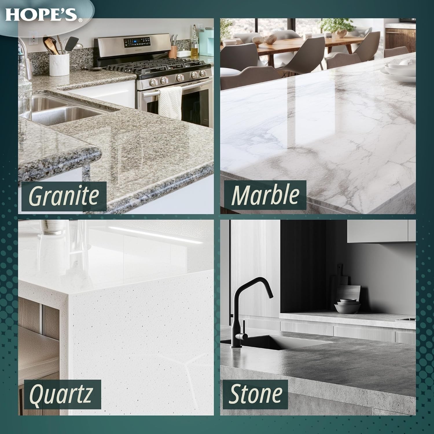 HOPE’S Perfect Granite & Marble Countertop Cleaner Refill, Stain Remover & Polis