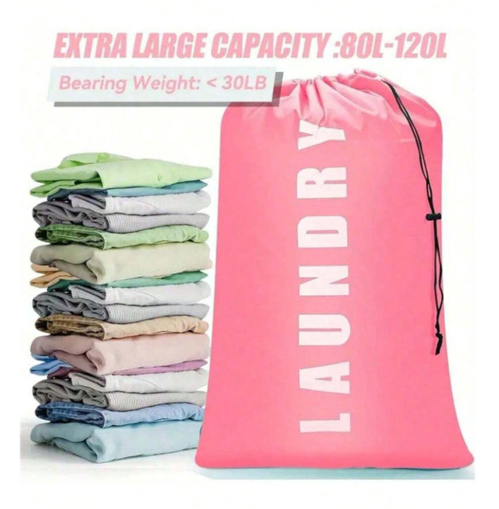 1pc Extra‑Large Drawstring Laundry Bag – Heavy‑Duty, Washable Dorm & Travel-NEW