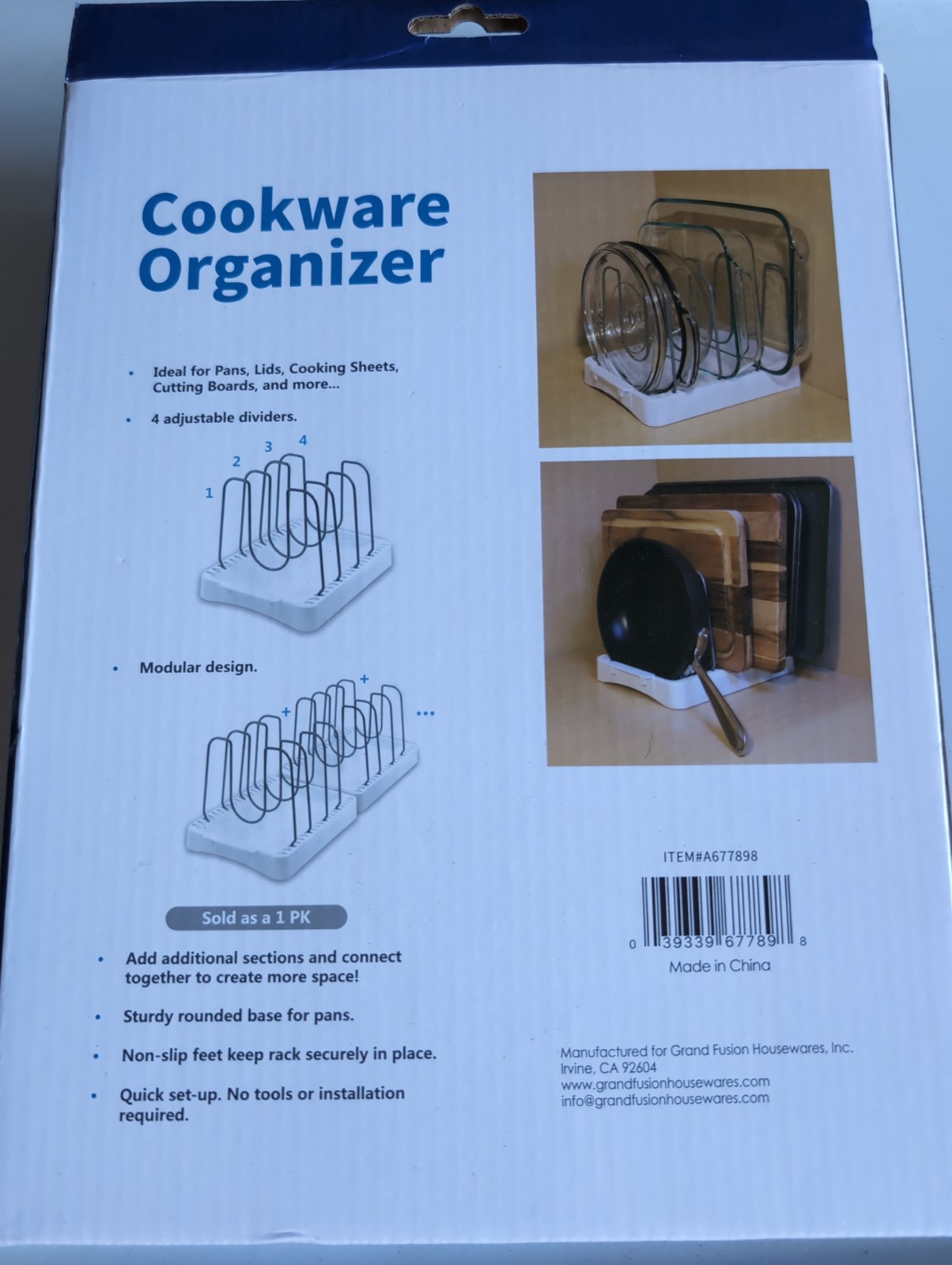 Grand Fusion Cookware Organiser Non Slip Feet Quick Set Up Premium Quality