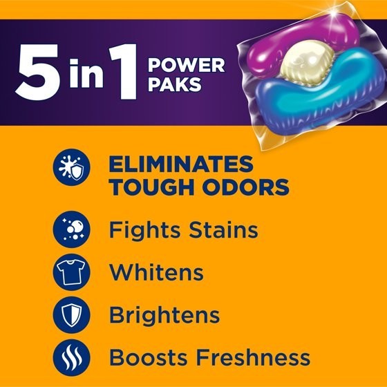 ARM & HAMMER Plus OxiClean 5-in-1 Laundry Detergent Power Pks, Fresh Burst 42cnt