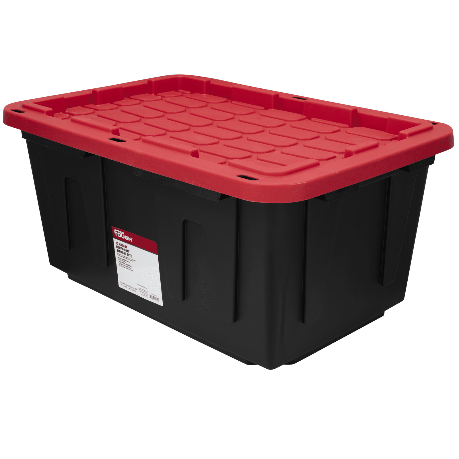 27 Gallon Heavy Duty Storage Bin, Snap Lid, Black & Red