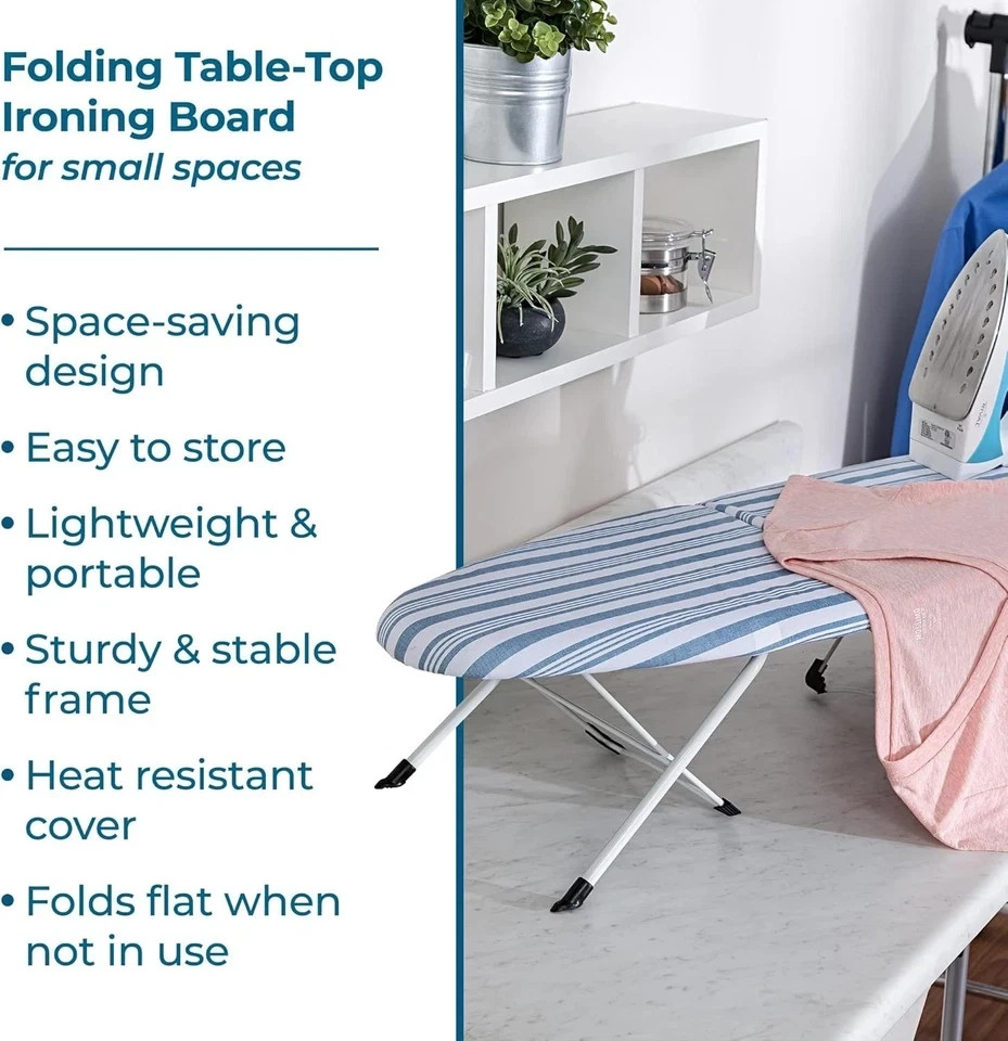 Folding Tabletop Ironing Board with Iron Rest, Blue, 32” L X 12” W, Steel Frame