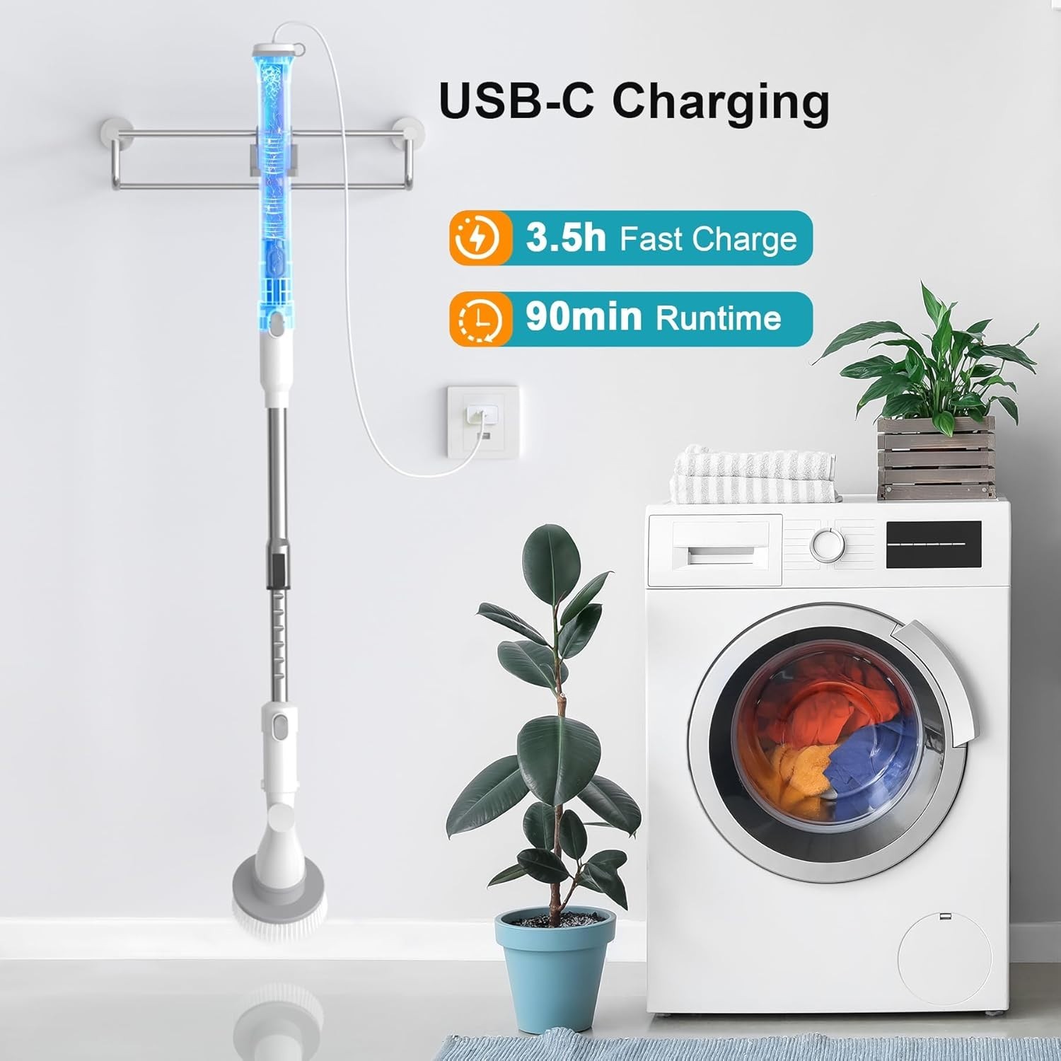 Rechargeable Electric Spin Scrubber for Tub, Tile & Floor with Adjustable Length