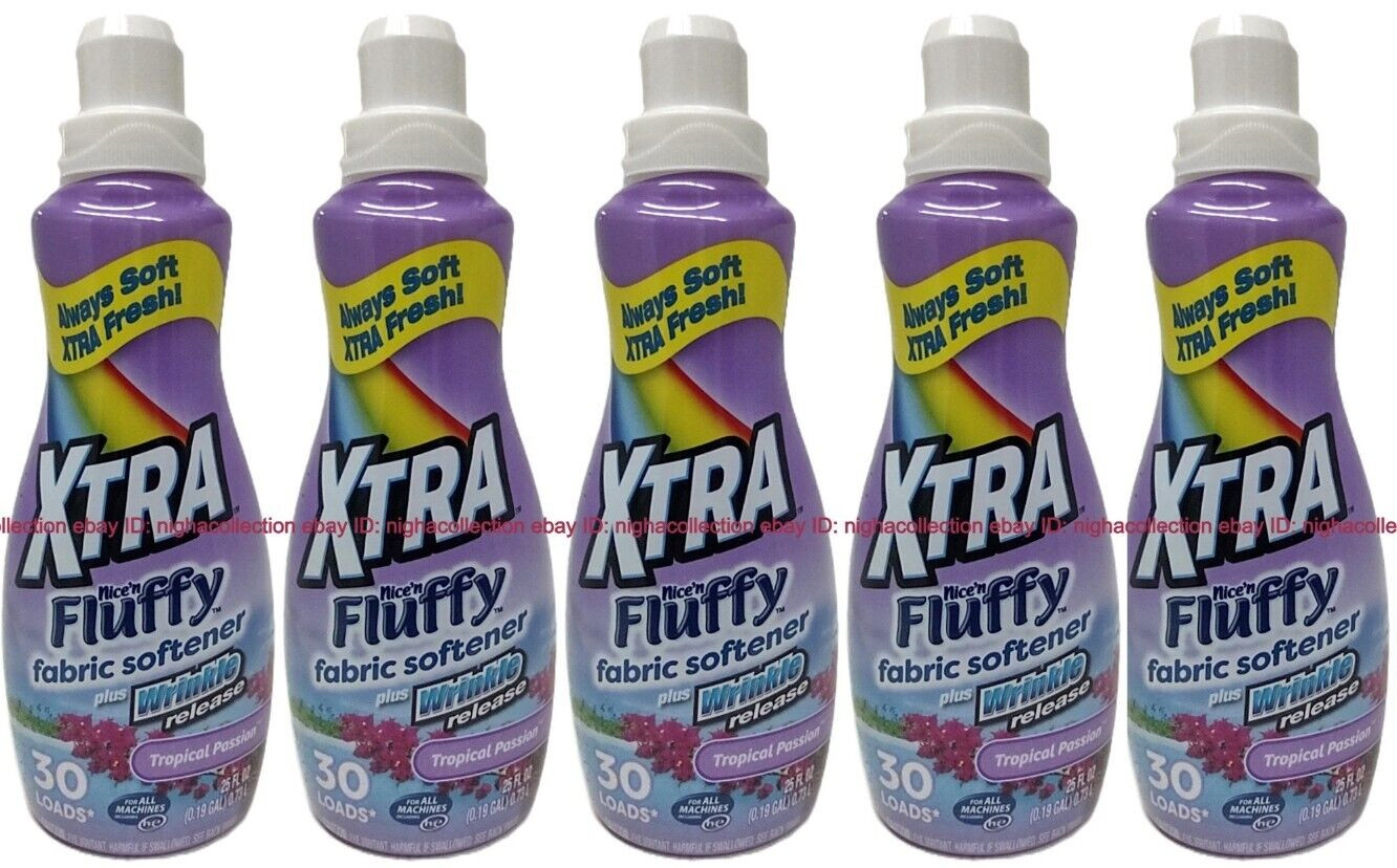 5x xtranice’n Fluffy Liquid Fabric Softener Tropical Passion 25 oz Ea =150 Loads