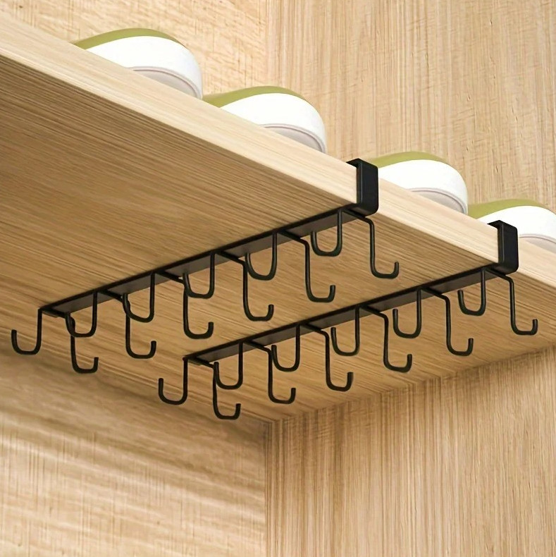 1 pc Double Row Wall Hook Rack No Drill Adhesive Kitchen Hanger