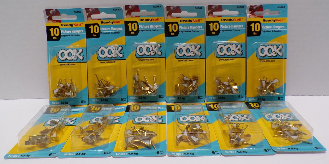 Lot of 12 OOK ReadyNail 10 lbs Picture Hooks Conventional Hanger 6 Pcs Ea. 50582
