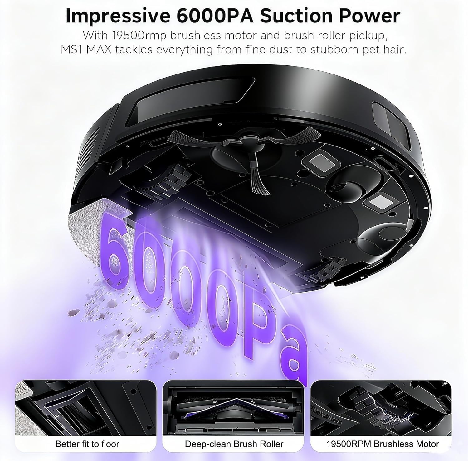 MONSGA Robot Vacuum Mop 6000Pa Self Empty LiDAR 180Min APP Control