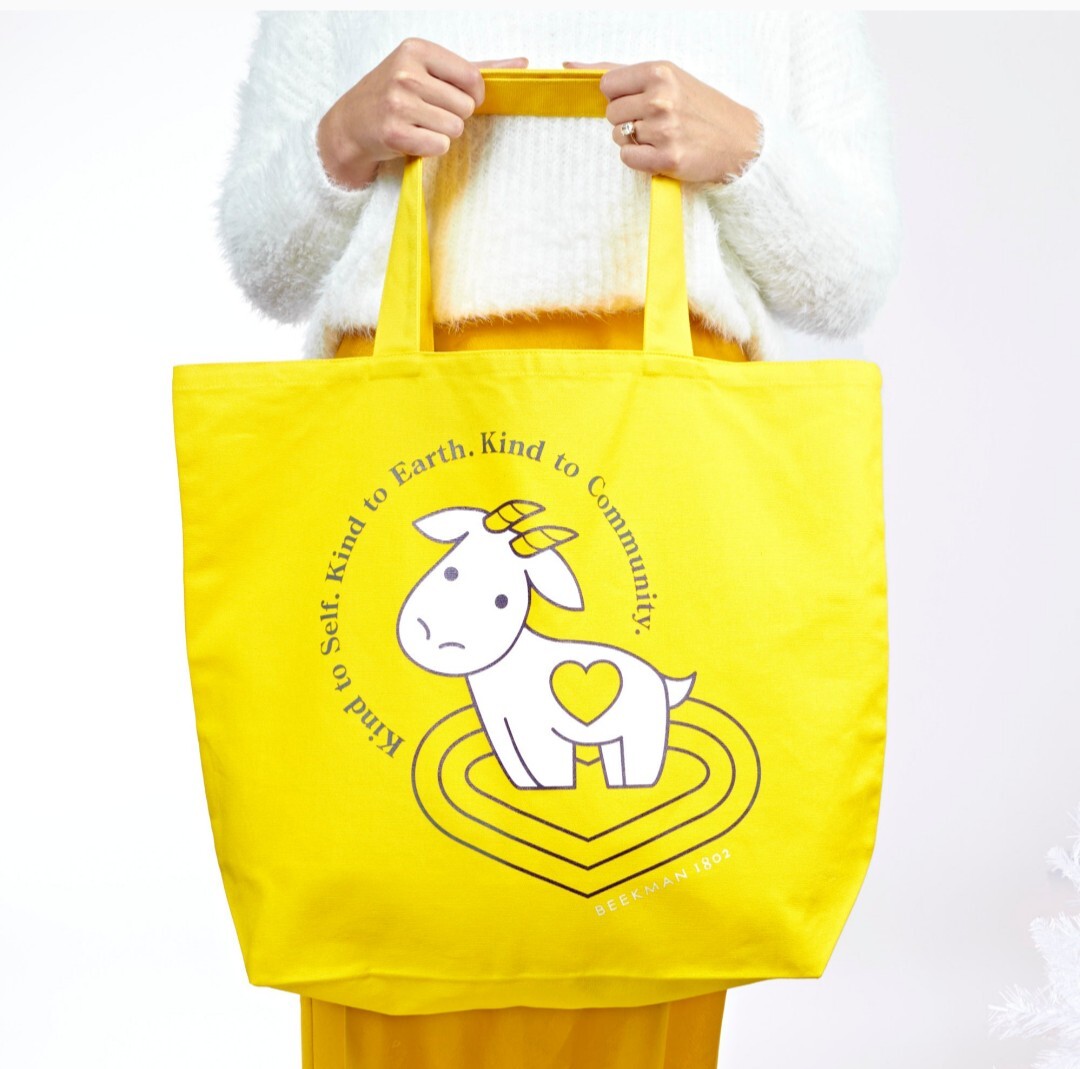 Beekman 1802 Canvas Lightweight 100% Cotton Goat Kindness Tote Bag Large Yellow