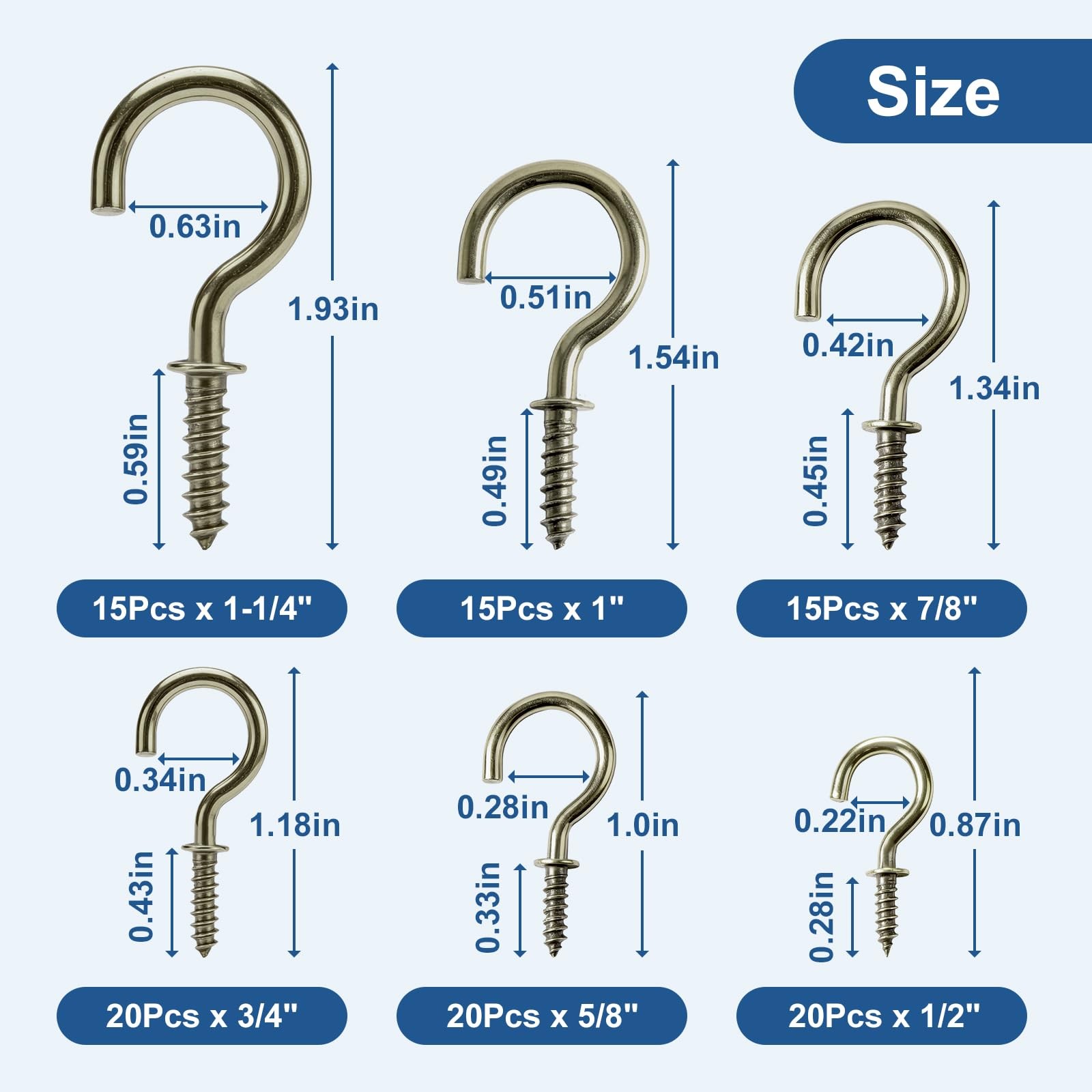Zruosiniy 105 Pcs Premium Screw Cup Hook Set, 6 Sizes Bronze Screw-in Hooks (…