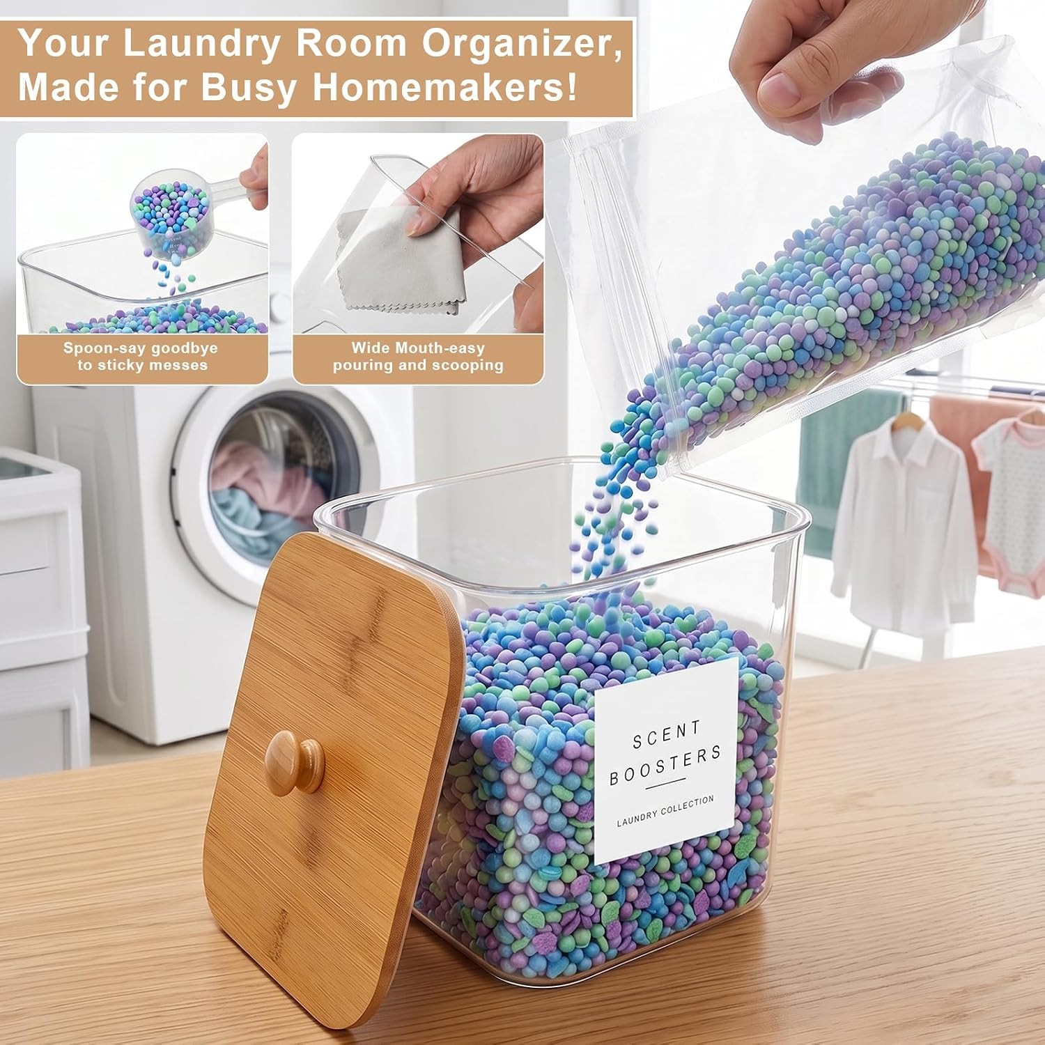 3 Pack Laundry Pod Containers and Dryer Sheet Holder, Laundry Room Organization