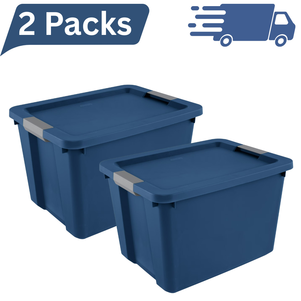 2 x Large Storage Bin, 20 Gallon Plastic Storage Container with Latch Lid, Blue