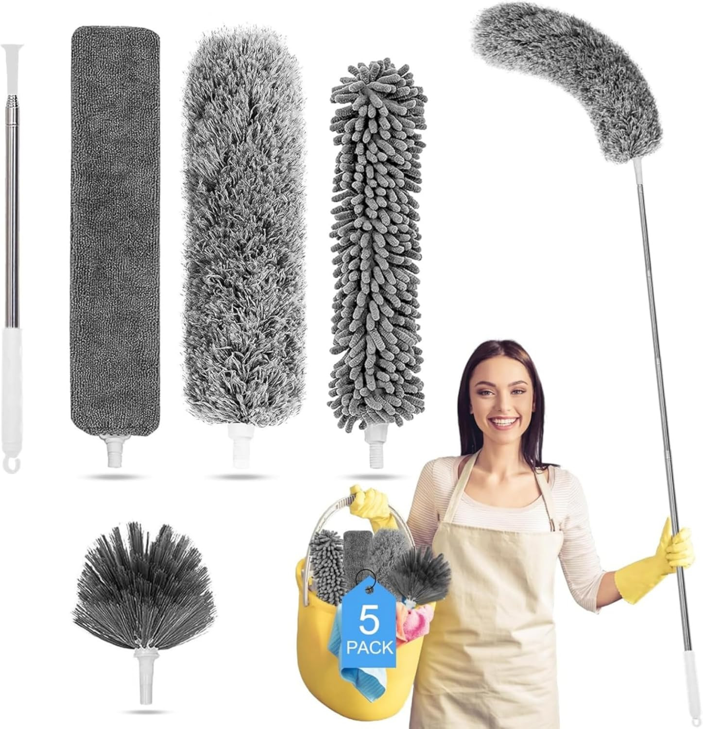 Microfiber Feather Duster 5-In-1 Kit, Dusters for Cleaning, Duster with Extensio