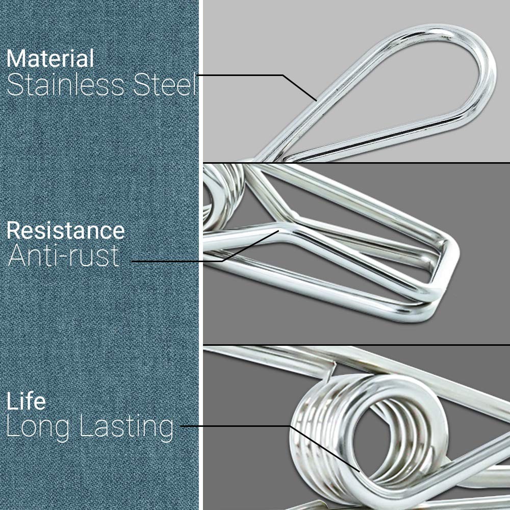 40 Pack Extra Large Clothes Pins Heavy Duty, Stainless Steel Clothes Pin