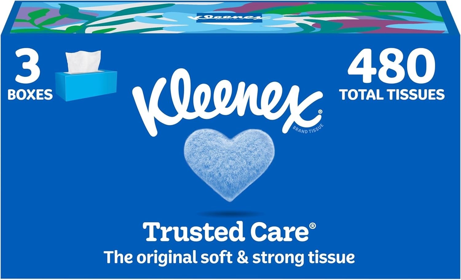 Kleenex Trusted Care Facial Tissues, 3 Flat Boxes, 160 Tissues per Box, 2-Ply