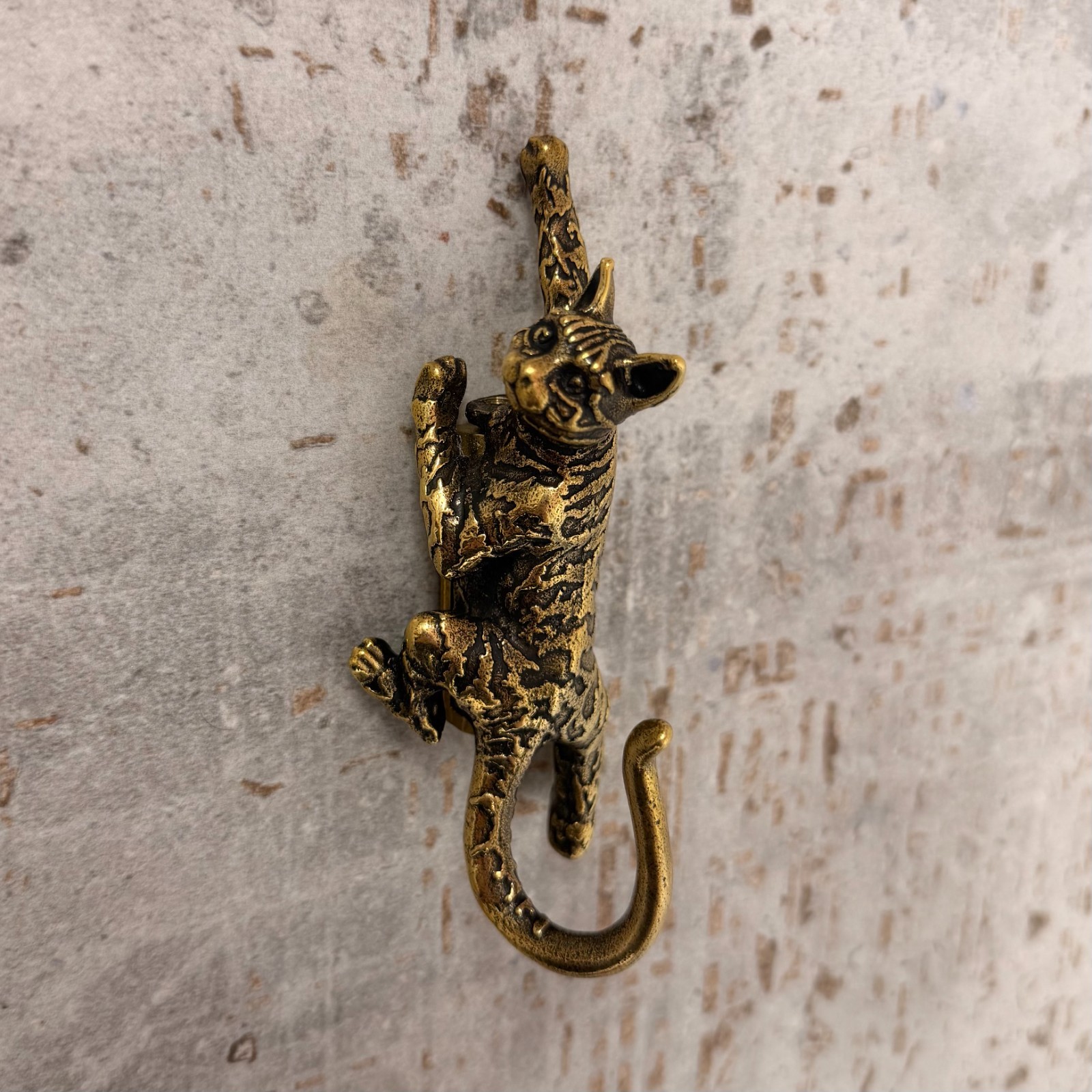 Bengal Cat Wall Hook Solid Brass Key Holder Animal Bathroom Decor Gift
